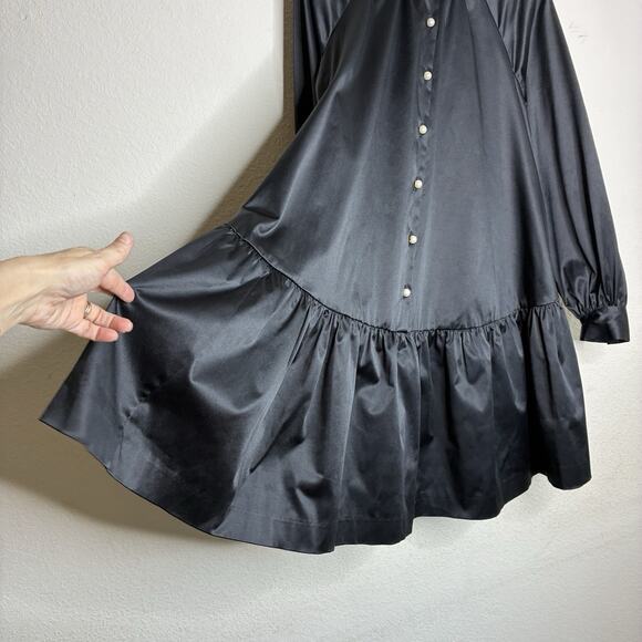 Samsoe Samsoe Black Satin Balloon Sleeve Pocketed Swing Dress XS - Picture 5 of 12